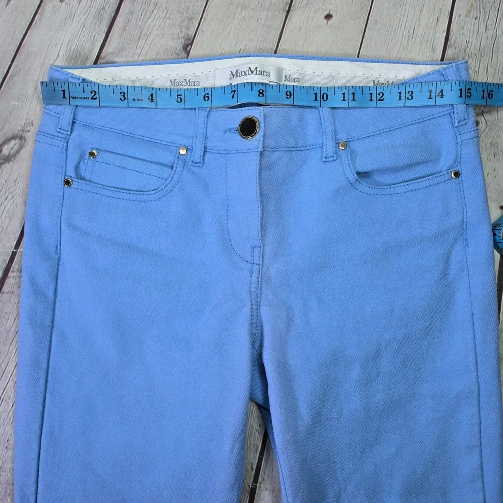 MaxMara Light Blue Slim Fit Tapered Ankle Denim Pants Designer‎ Luxury Trousers